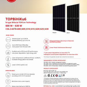 Alternative view of Tấm Pin NLMT Canadian 615Wp TOPCon CS6.2-66TB-615