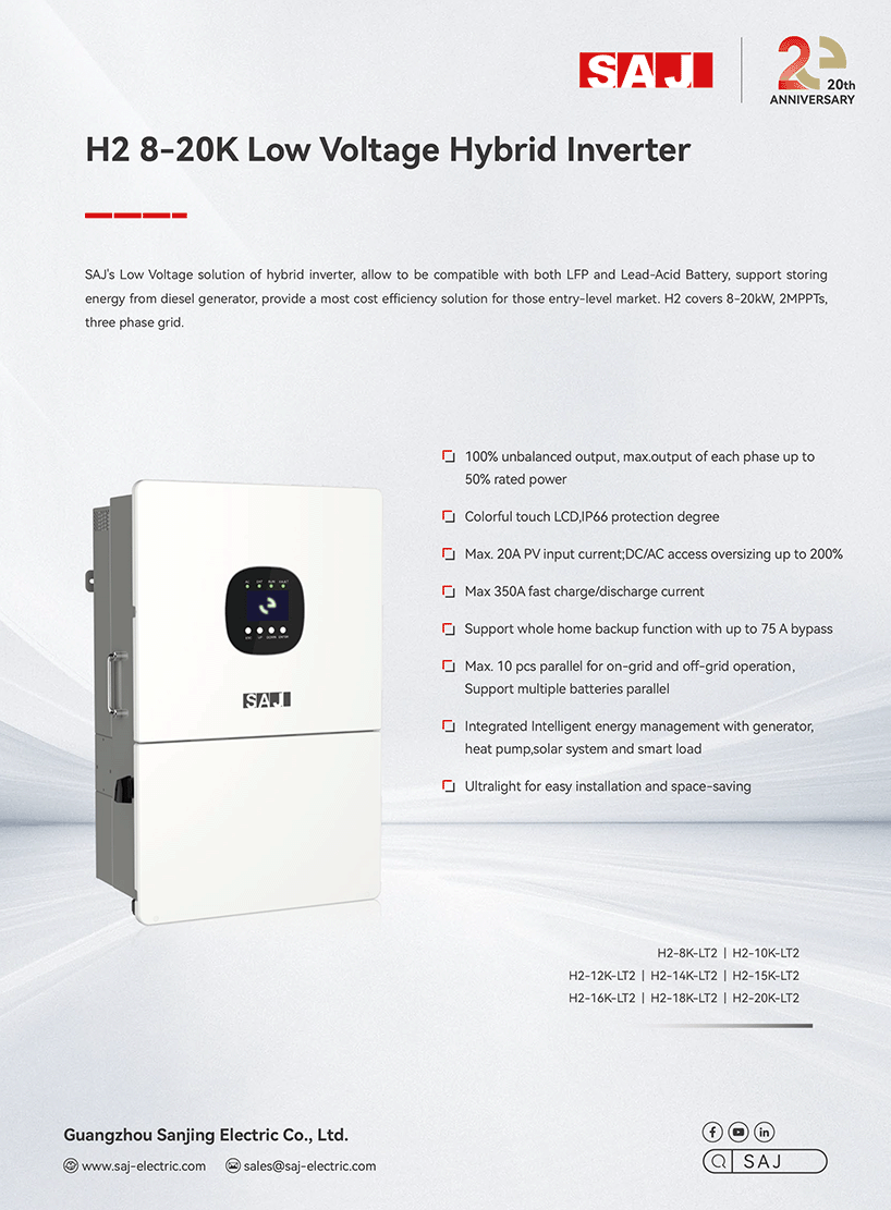 Biến Tần Hybrid SAJ H2 8-20kW 3 Pha - H2-8-20K-LT2 - Ảnh 2