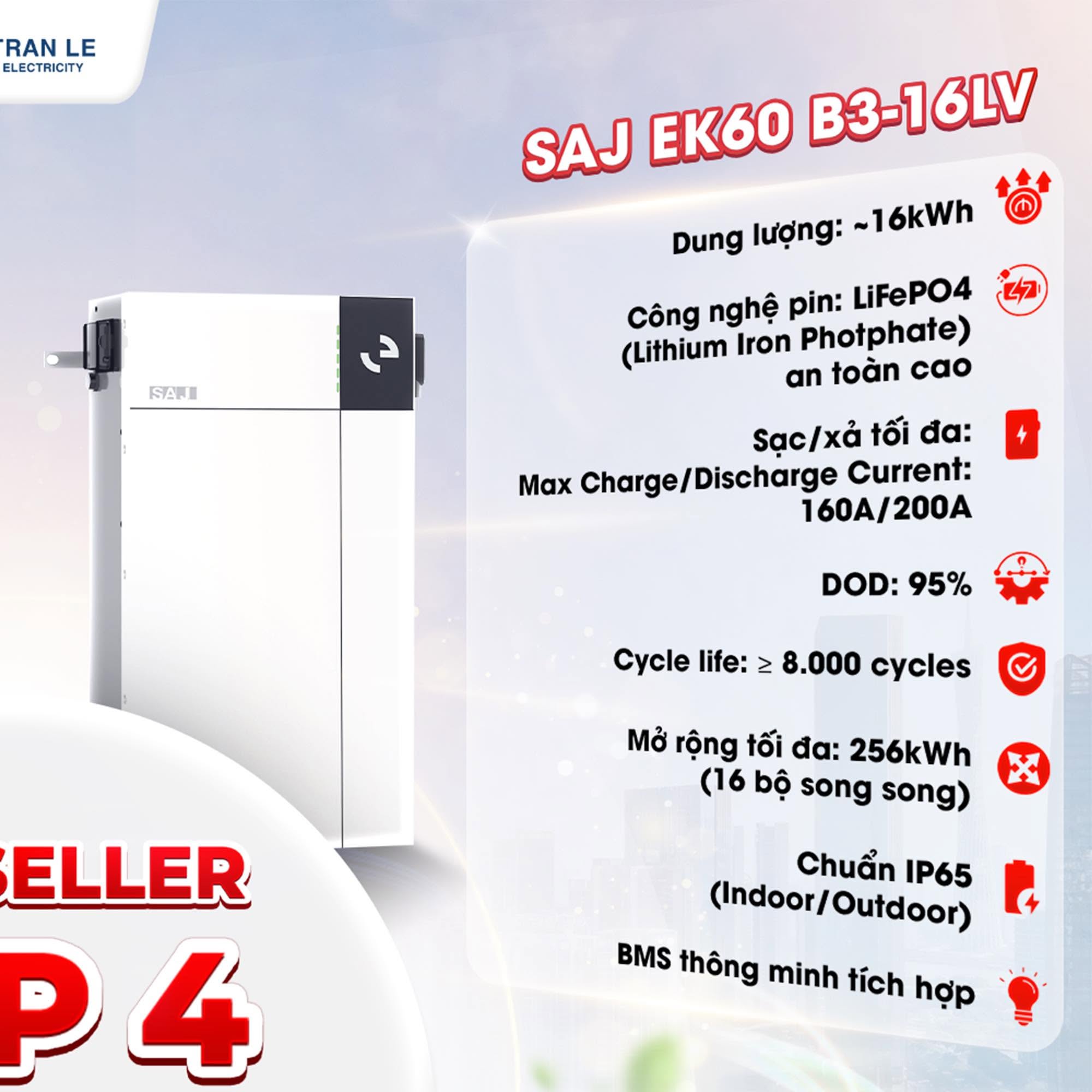 Thông số kỹ thuật pin SAJ EK60 B3-16LV 16kWh LiFePO4