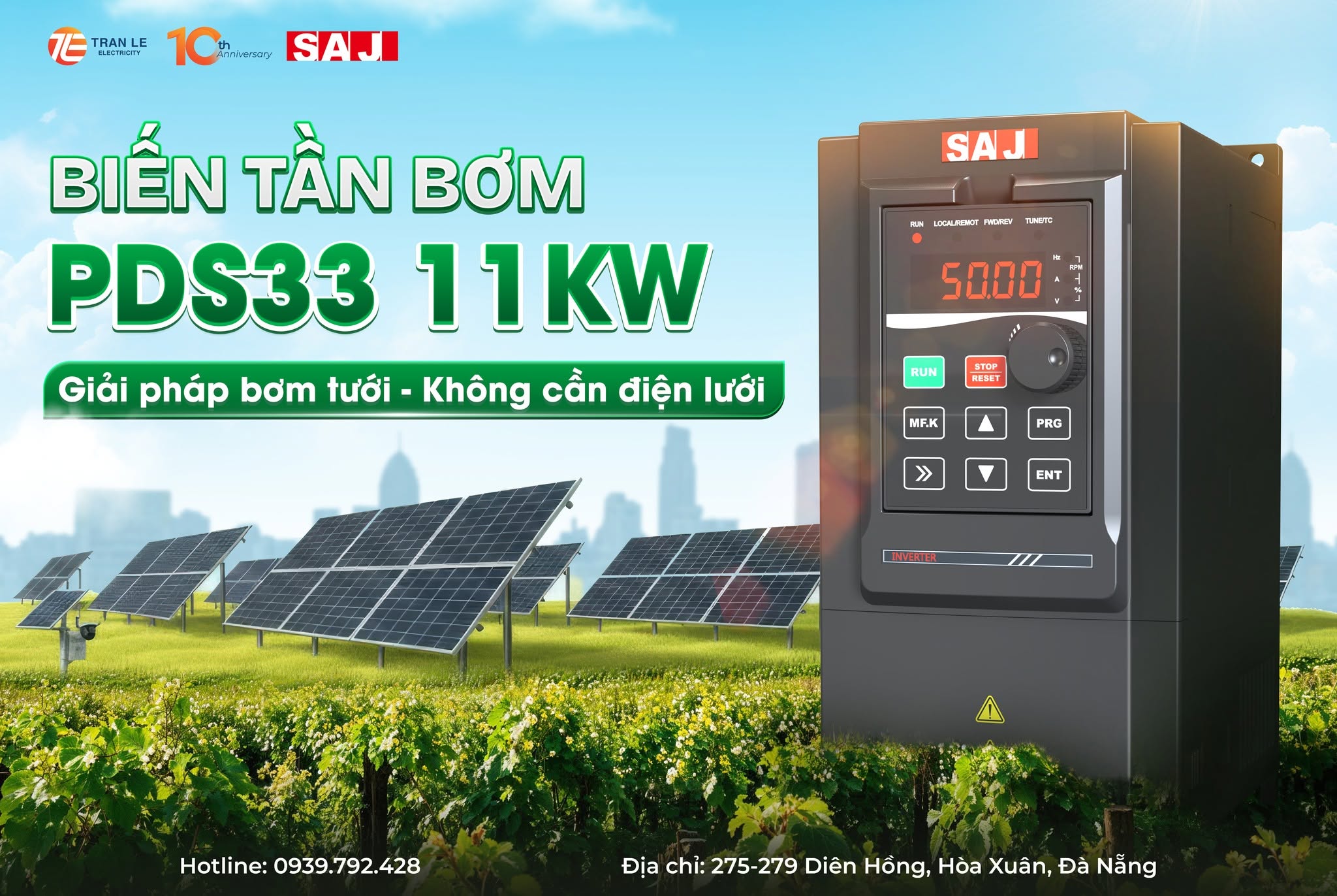 Biến tần bơm PDS33 11kW – giải pháp bơm tưới bằng năng lượng mặt trời, không cần điện lưới