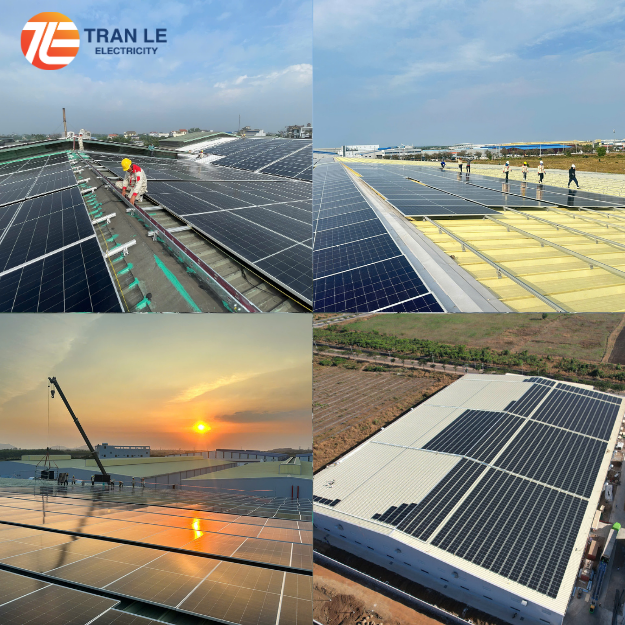 Hệ thống điện mặt trời áp mái nhà xưởng do Tran Le Electricity thi công thực tế