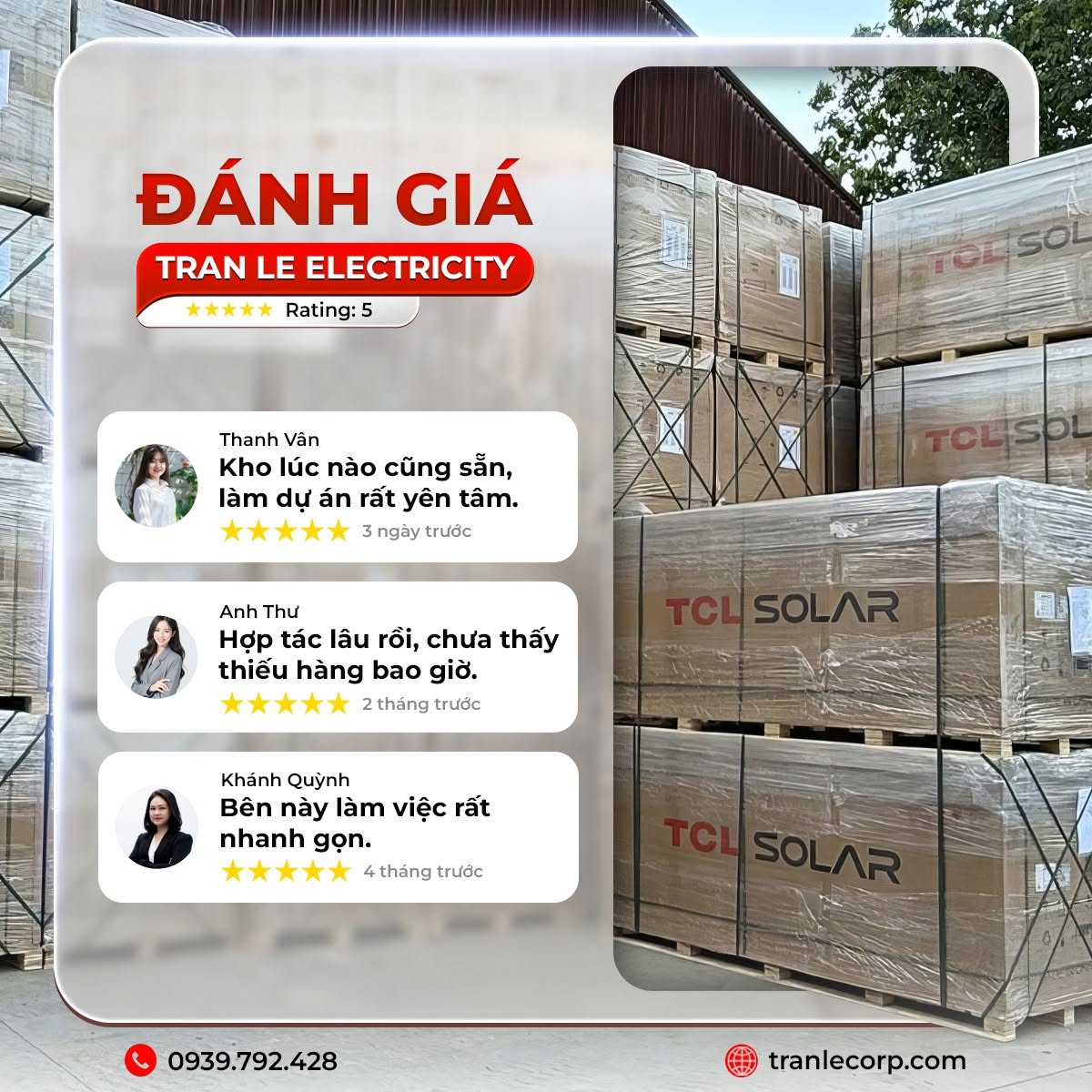 Kho tấm pin TCL Solar luôn sẵn hàng cho dự án