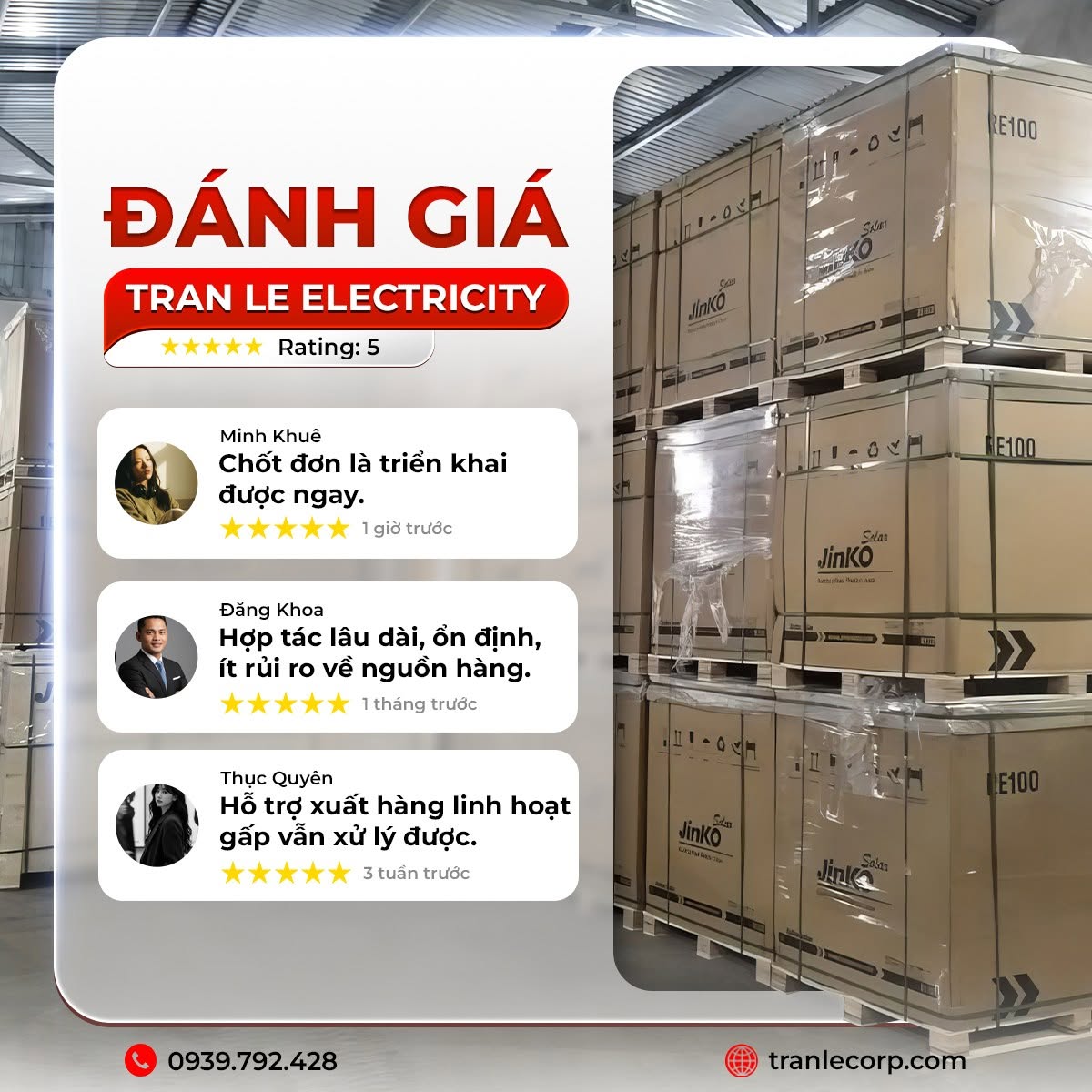 Tấm pin Jinko Solar đóng pallet sẵn trong kho