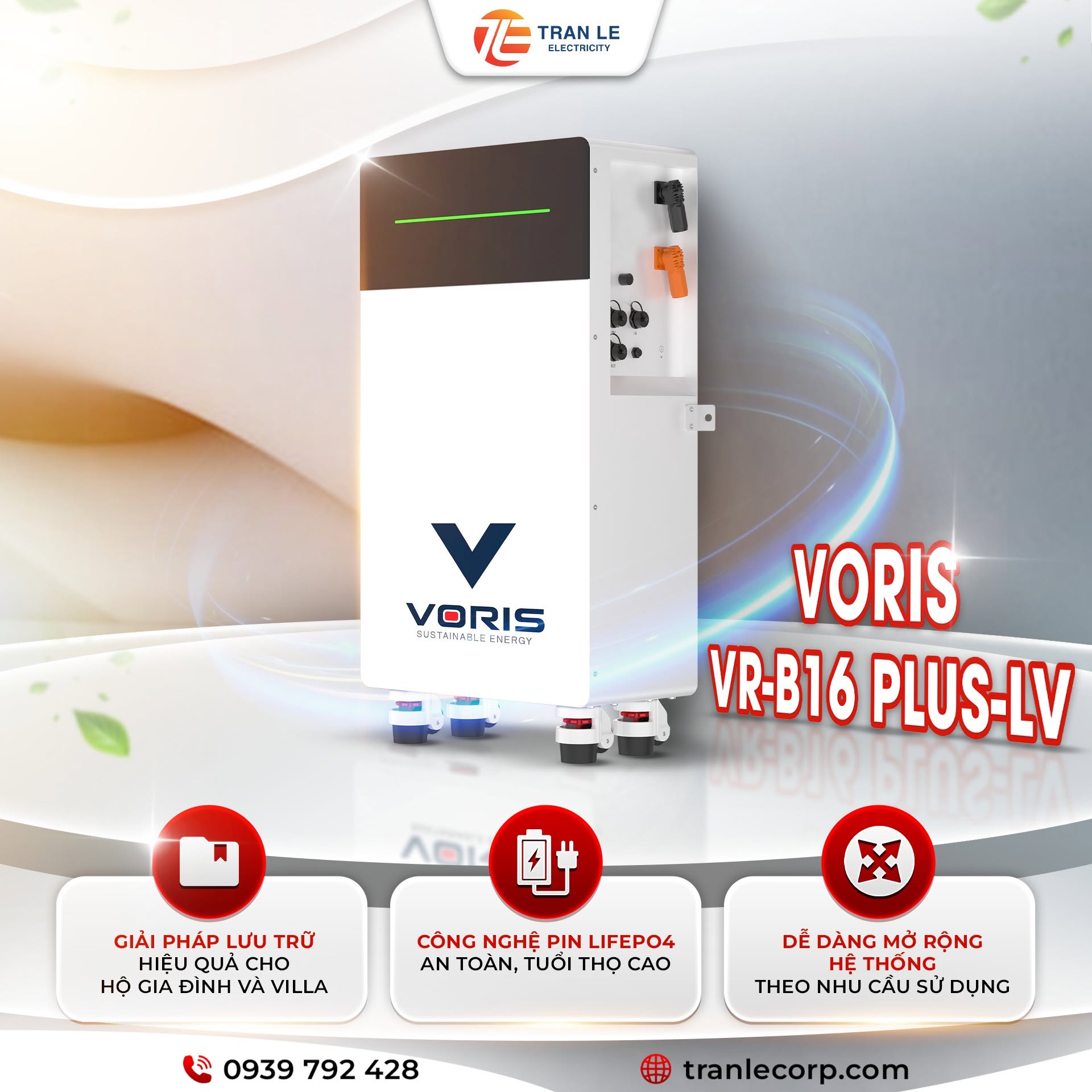 Voris VR-B16 Plus-LV - pin Lithium LiFePO4, tuổi thọ trên 10.000 chu kỳ