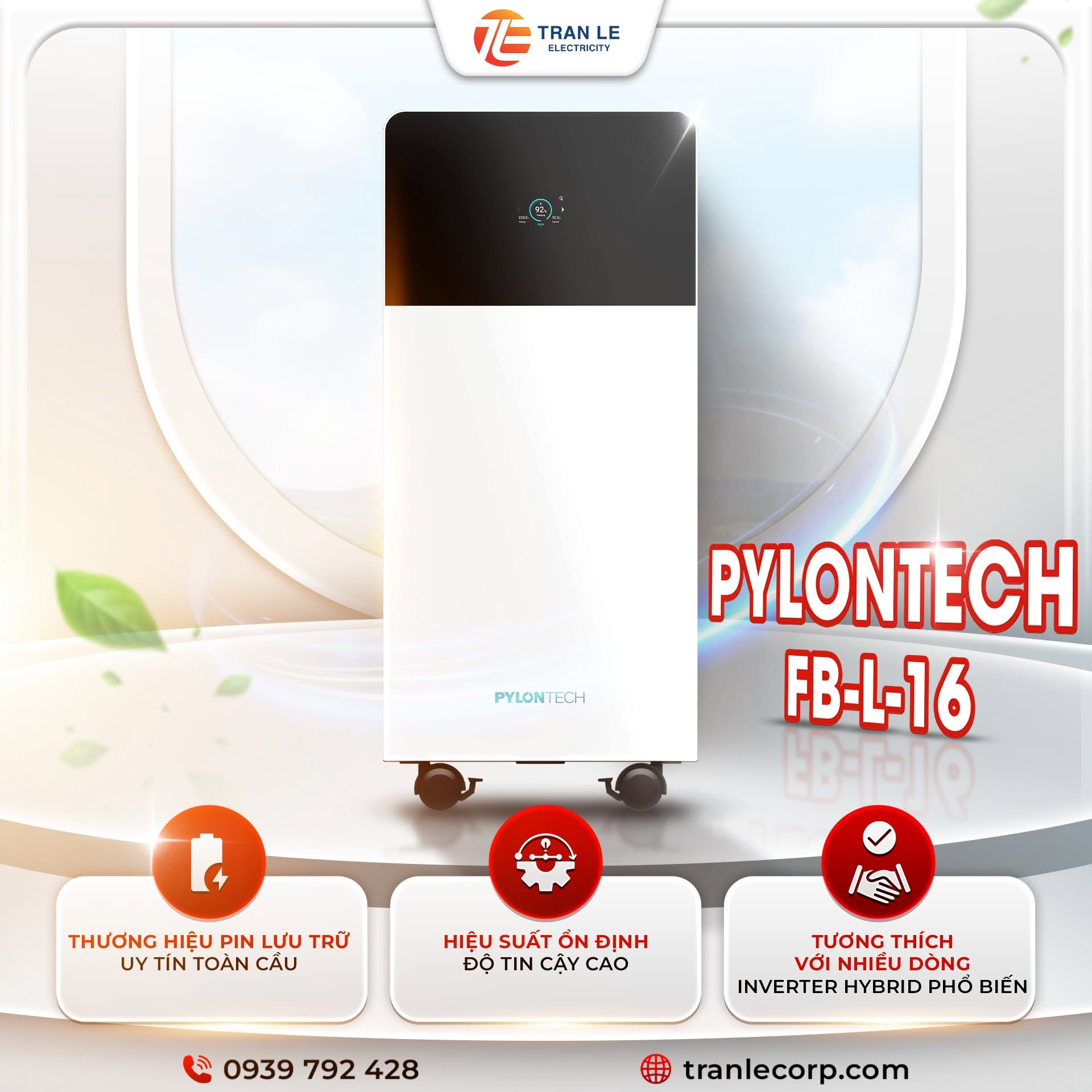 Pylontech FB-L-16 - độ sâu xả 100%, tương thích nhiều dòng biến tần Hybrid