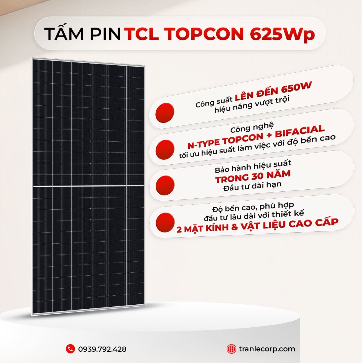 Tam pin tcl topcon 625wp
