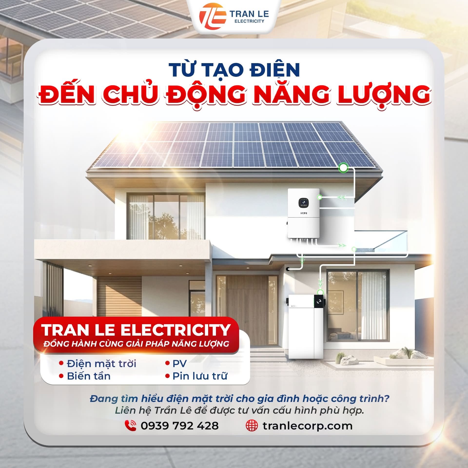 Hệ thống điện mặt trời mái nhà kết hợp biến tần và pin lưu trữ Tran Le Electricity